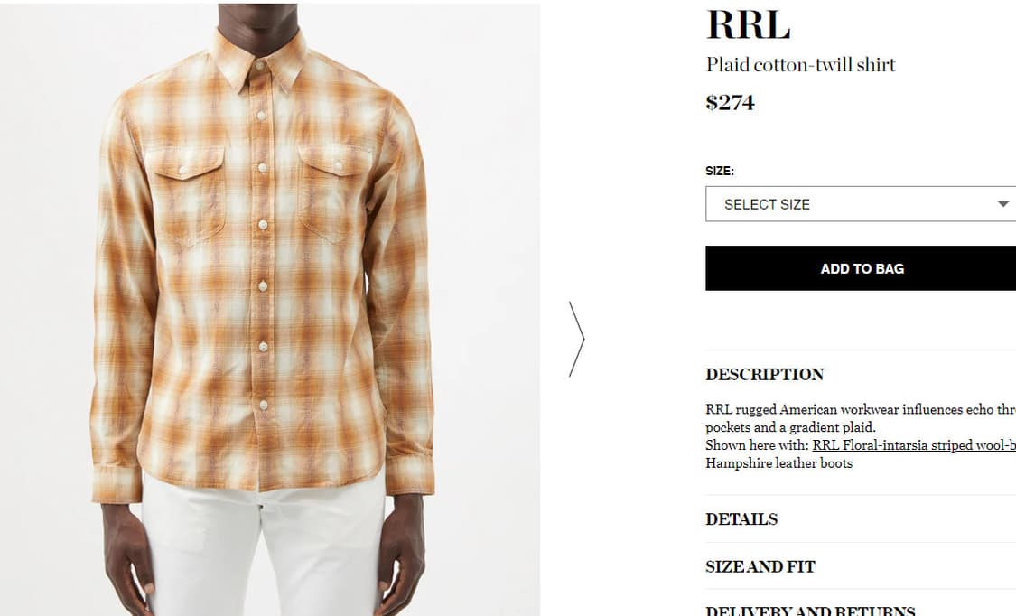 XL, L 더블알엘 플래드 코튼 트윌 웨스턴 워크 셔츠 상품이미지1