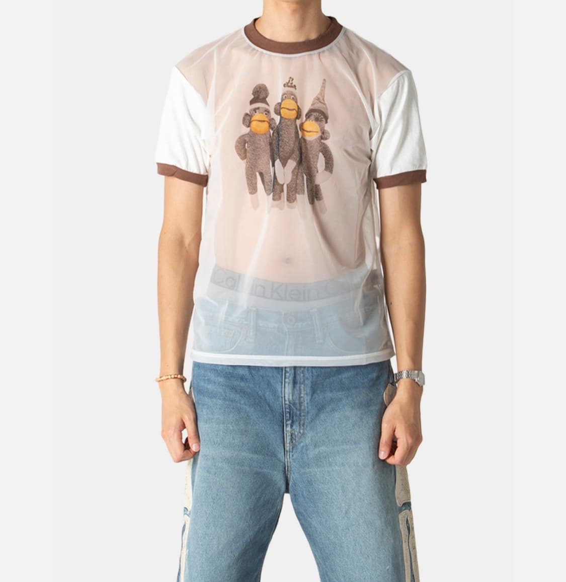 캐피탈 시어 저지 x 20 링거 티셔츠 몽키 아미고 시스루 반팔 상품이미지1