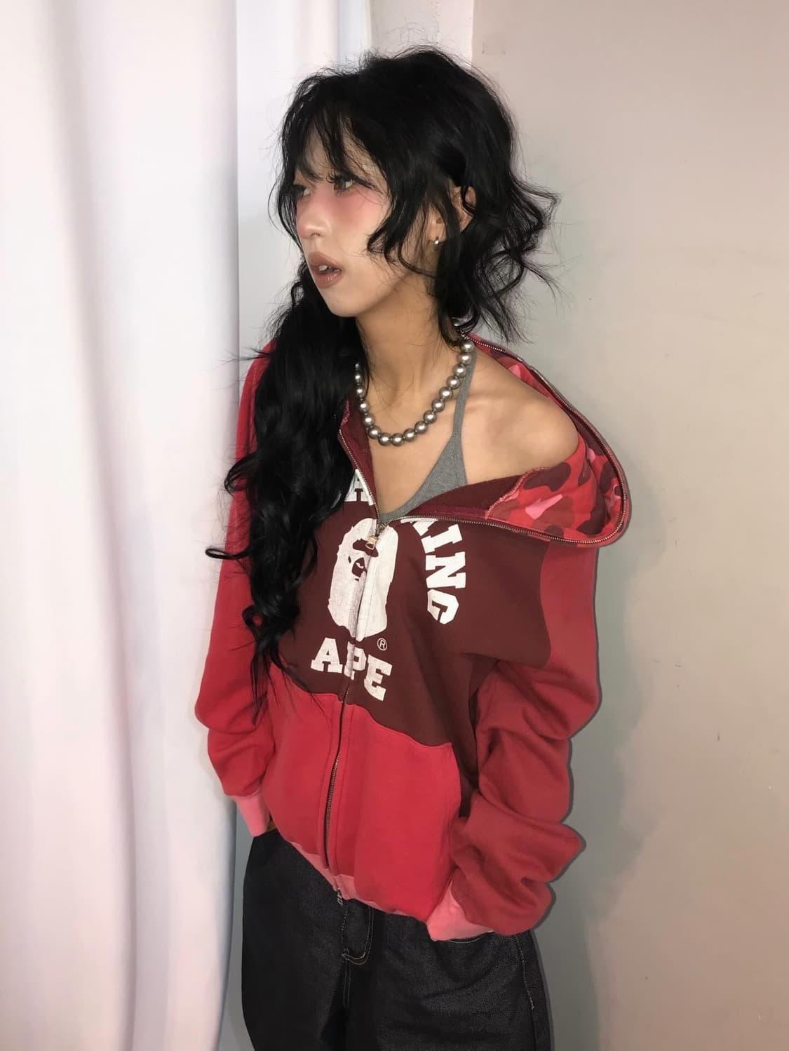 Bape Red Camouflage College Two-way Ho 상품이미지2