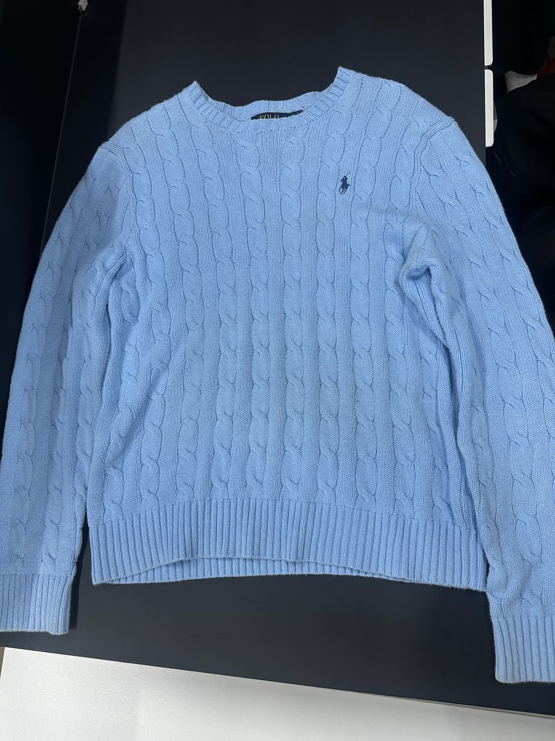  폴로 랄프 로렌 꽈배기 크루넥 소라색 니트  나혼자산다 코드쿤스트 니트 상품이미지4