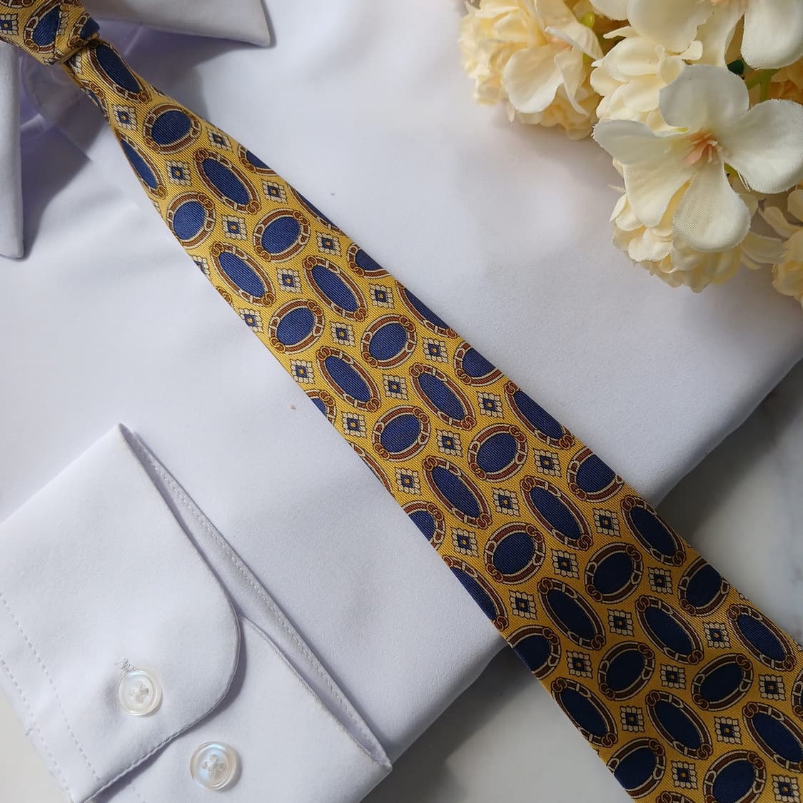 펜디 실크 옐로우 오벌 패턴 넥타이 9.2cm A+등급 G28 상품이미지6