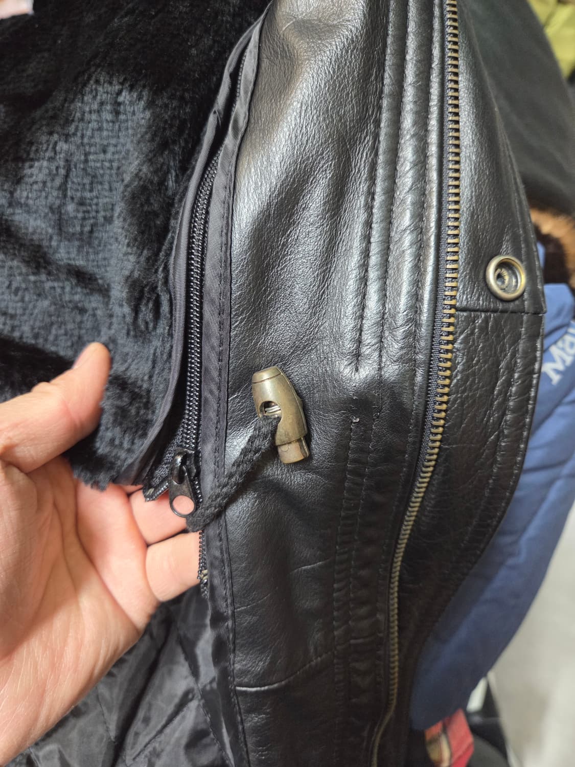 H.b.leather 퍼 소가죽 코트 후드자켓 m 상품이미지7