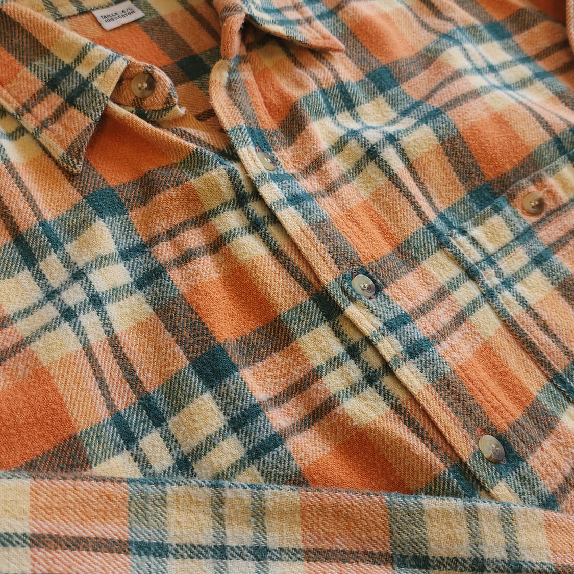 90s 아메리칸 빈티지 체크셔츠 헤비 플란넬 워크셔츠 오렌지 헤어리 L 상품이미지10