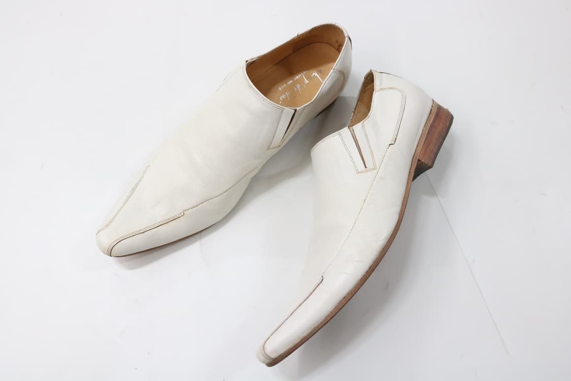 훕데두 빈티지 화이트 레더 포인티드 토 슬립온 로퍼 (42) 상품이미지3