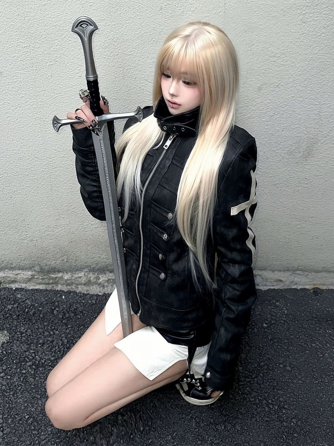 크로스 레더 바이커 자켓 상품이미지2