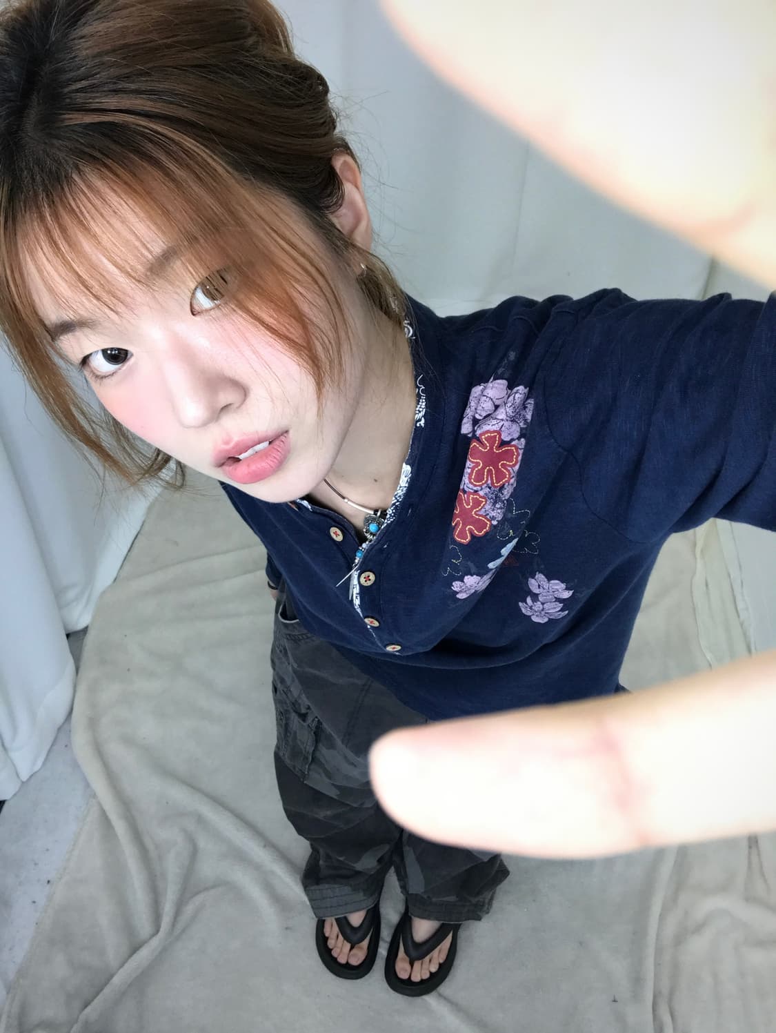 빈티지 오리엔탈 네이비 헨리넥 롱슬리브 상품이미지1