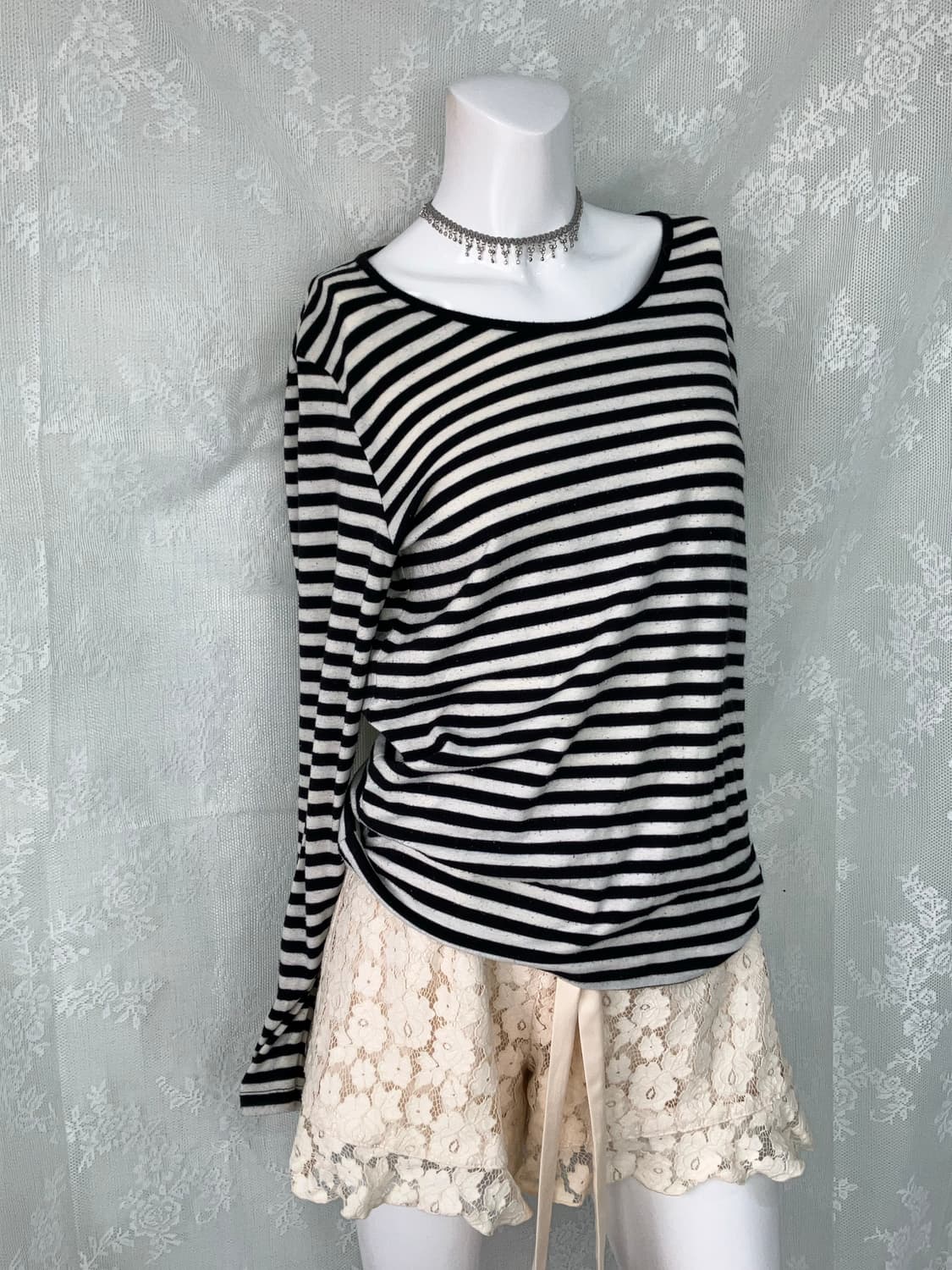 빈티지 블랙 스트라이프 펑키 긴팔 1117 모리걸 y2k 스트릿 갸루 펑 상품이미지1