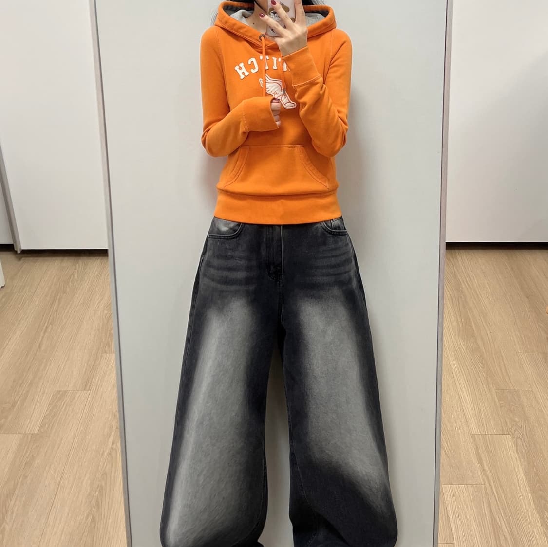 아베크롬비 딱붙핏 자수로고 오렌지 후드티 상품이미지1