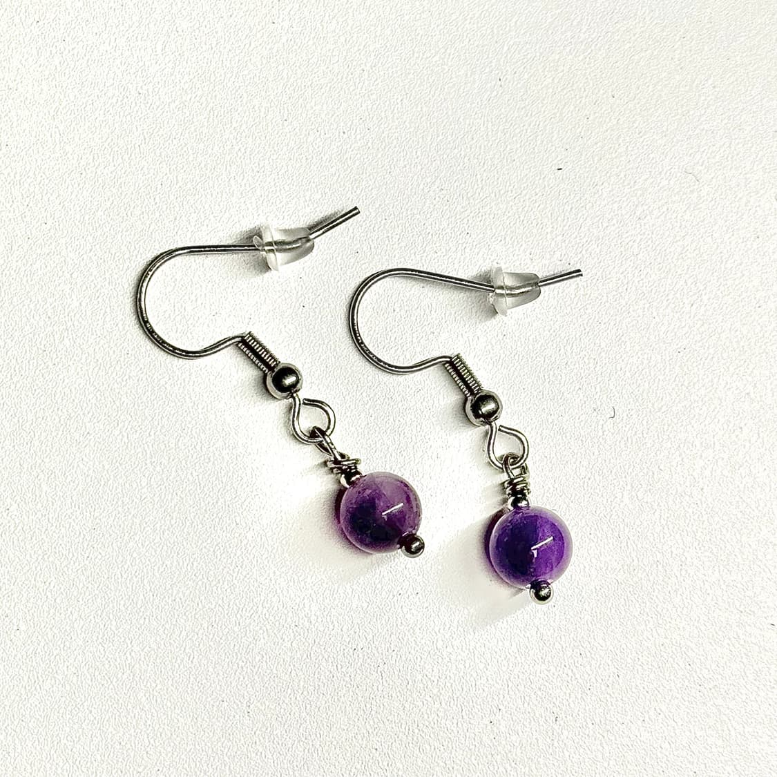 (핸드메이드) 천연석 자수정 원석 귀걸이 상품이미지2