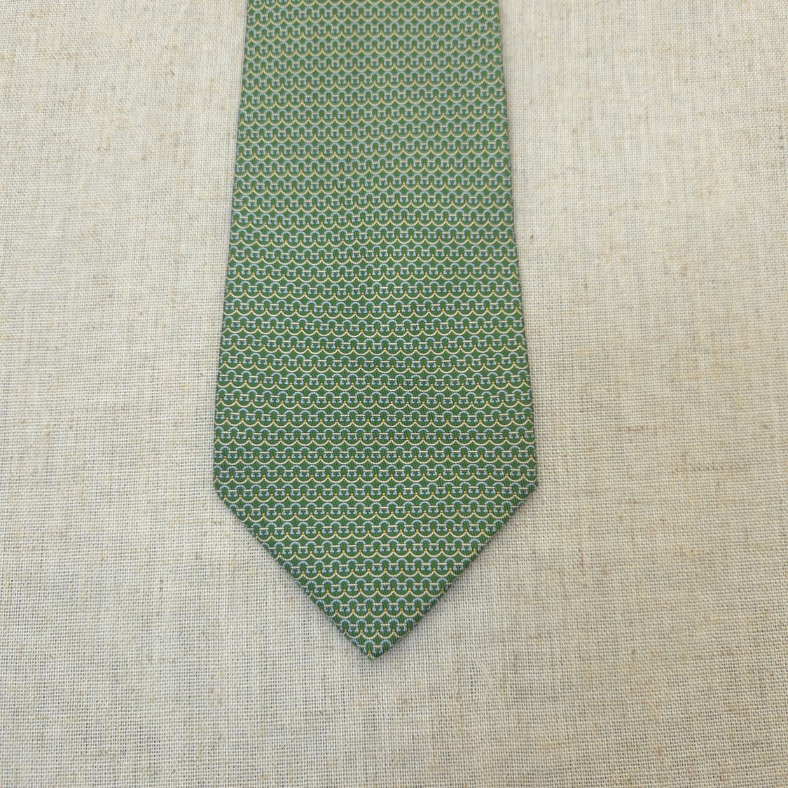 페라가모 실크 넥타이 그린 패턴 상품이미지9