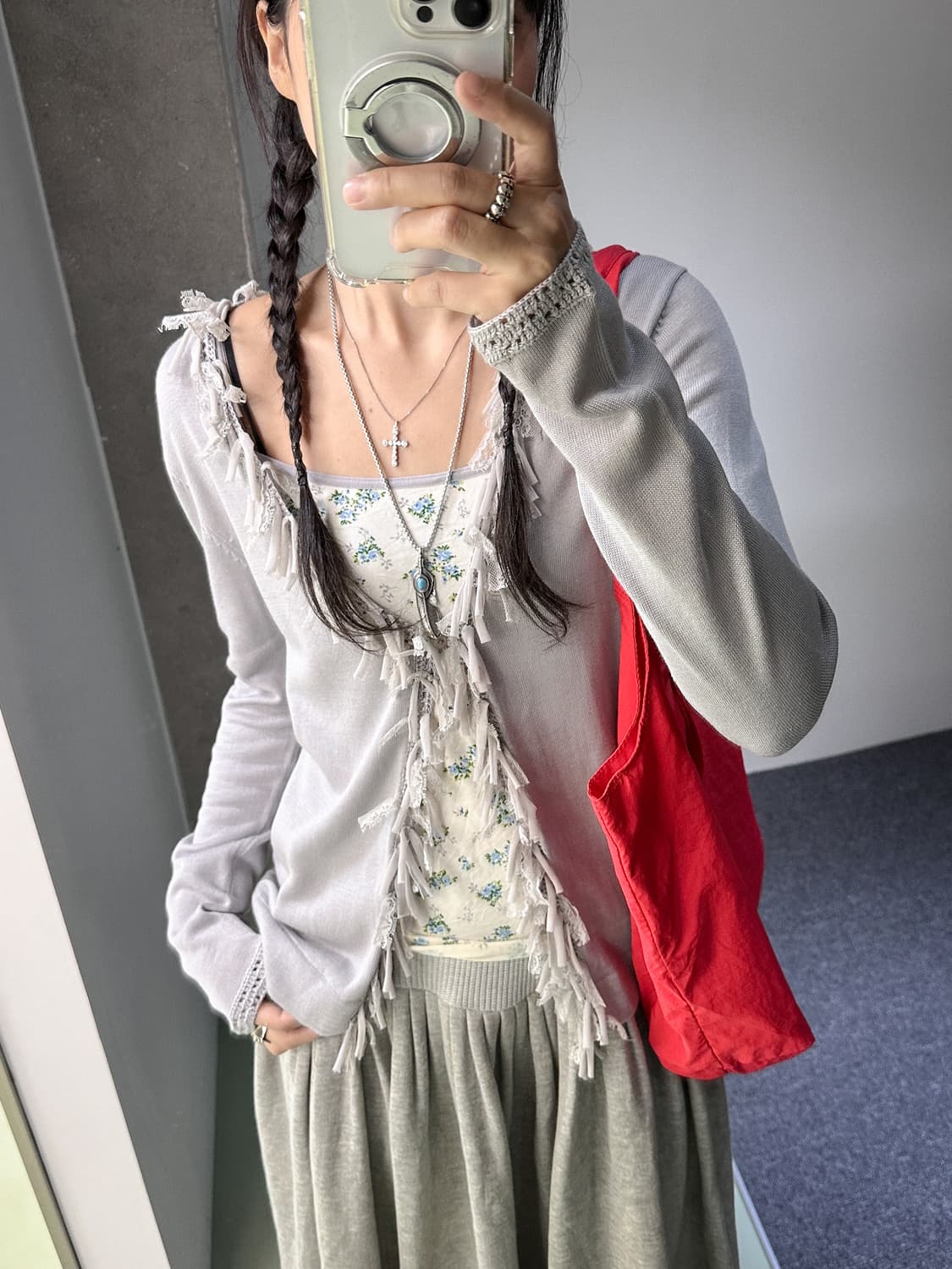 gray tassel cardigan 상품이미지3