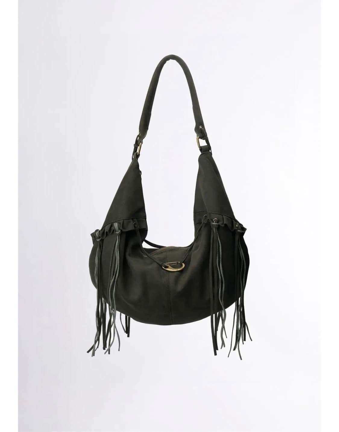 Faux Suede String Hobo Bag Deep Green 상품이미지1