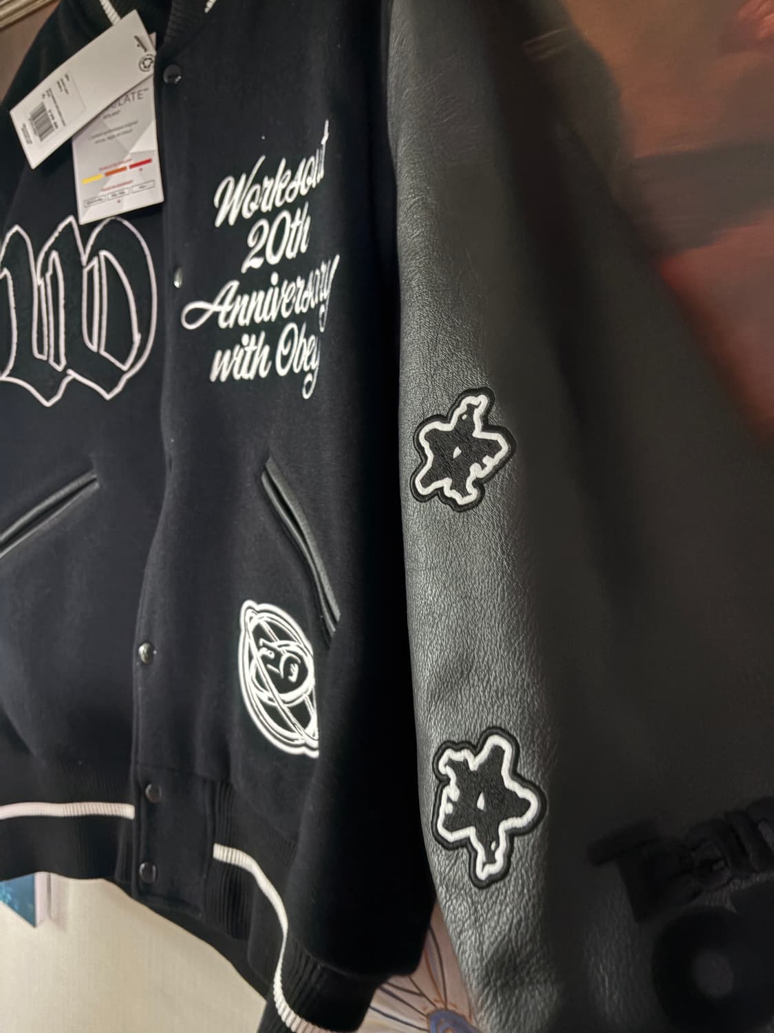 (새상품) 오베이 X 웍스아웃 20주년 바시티 자켓 블랙 xl 상품이미지3