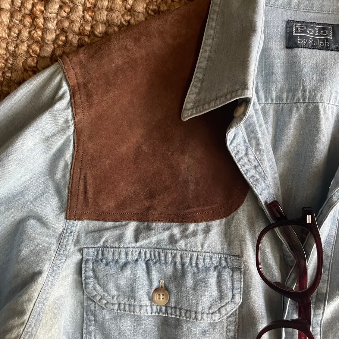 폴로 랄프로렌 스웨이드 패치 워크셔츠 상품이미지2