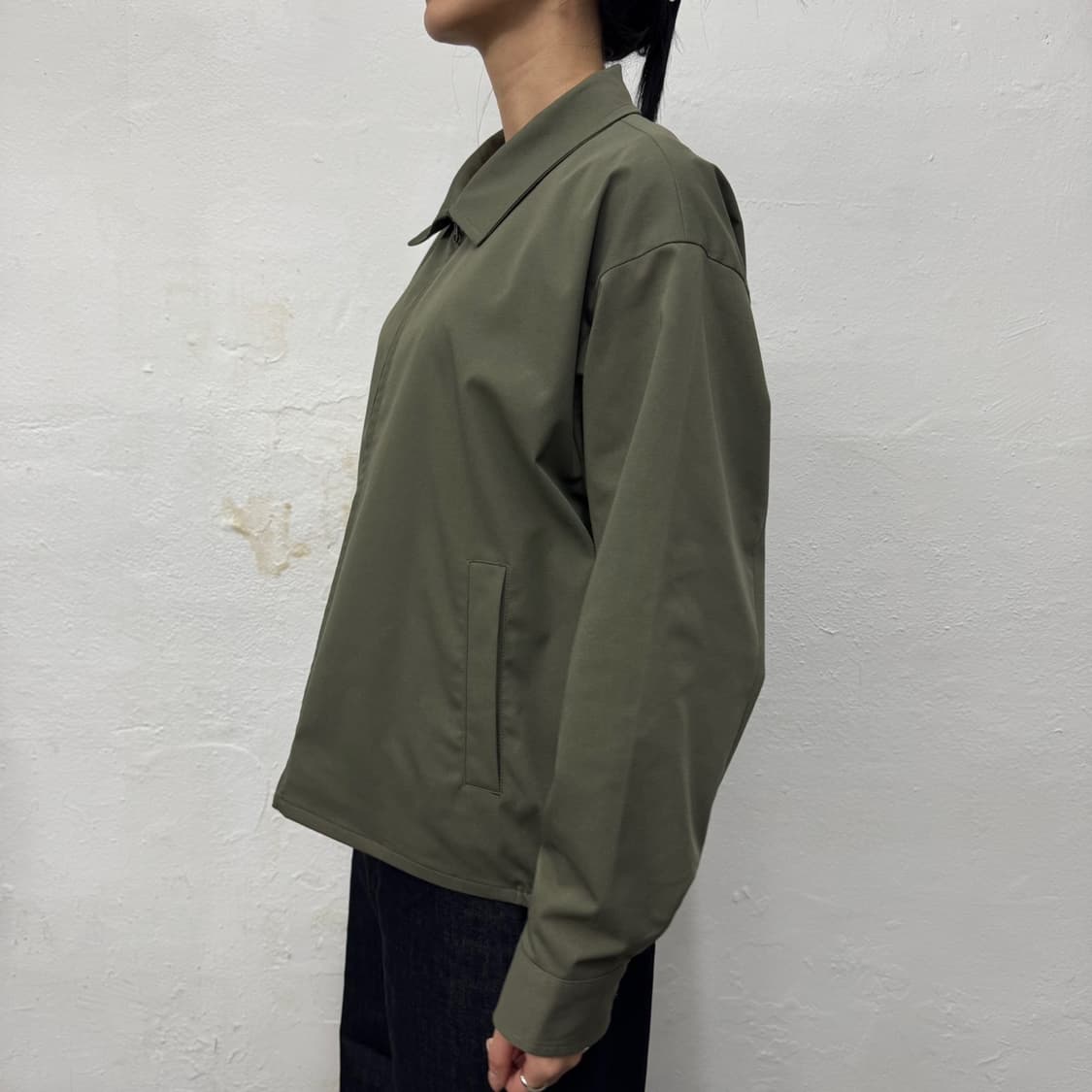 B:ming by beams 올리브 더블 집업 라이닝패턴 블루종 자켓 상품이미지2