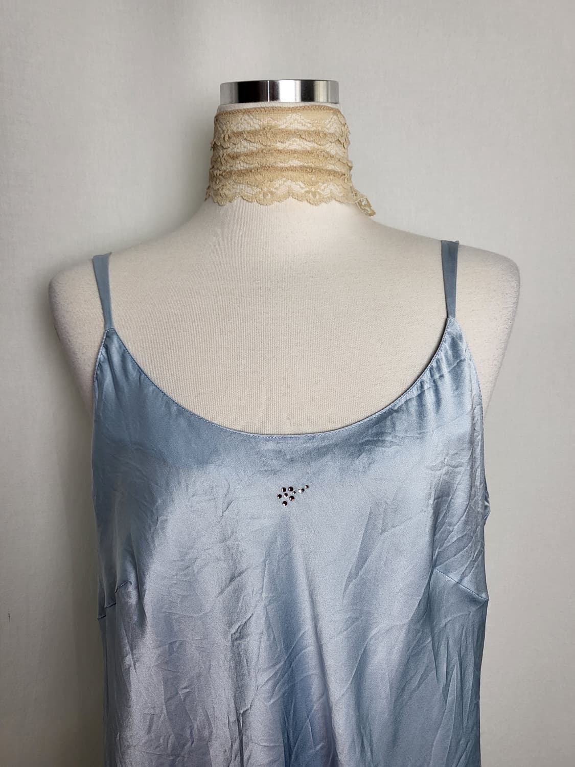 빈티지 페어리 코어 아이스 블루 실키 쥬얼 캐미솔 상품이미지2