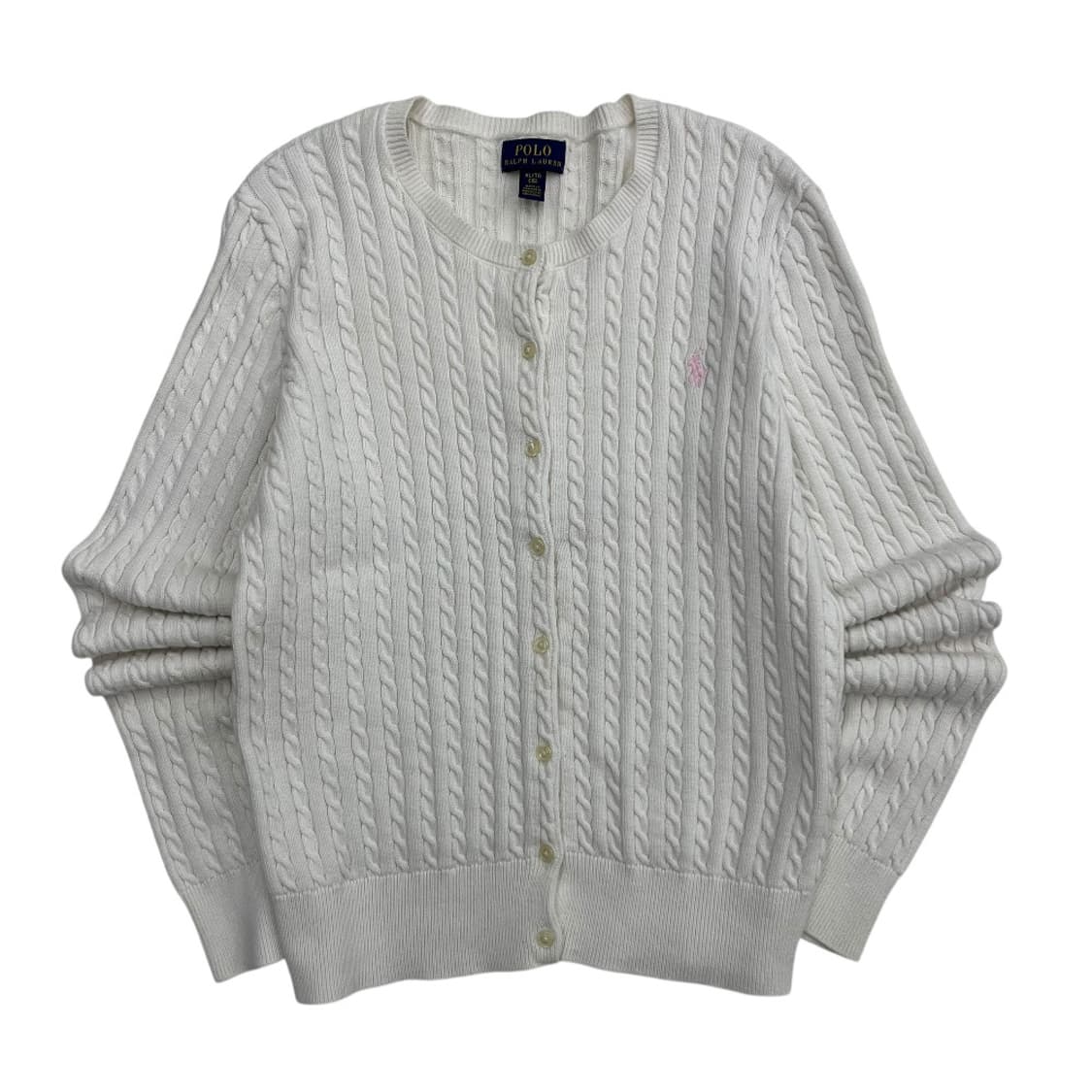 폴로 랄프로렌 베이비핑크포니 화이트 꽈배기 니트 버튼가디건 XL 상품이미지2