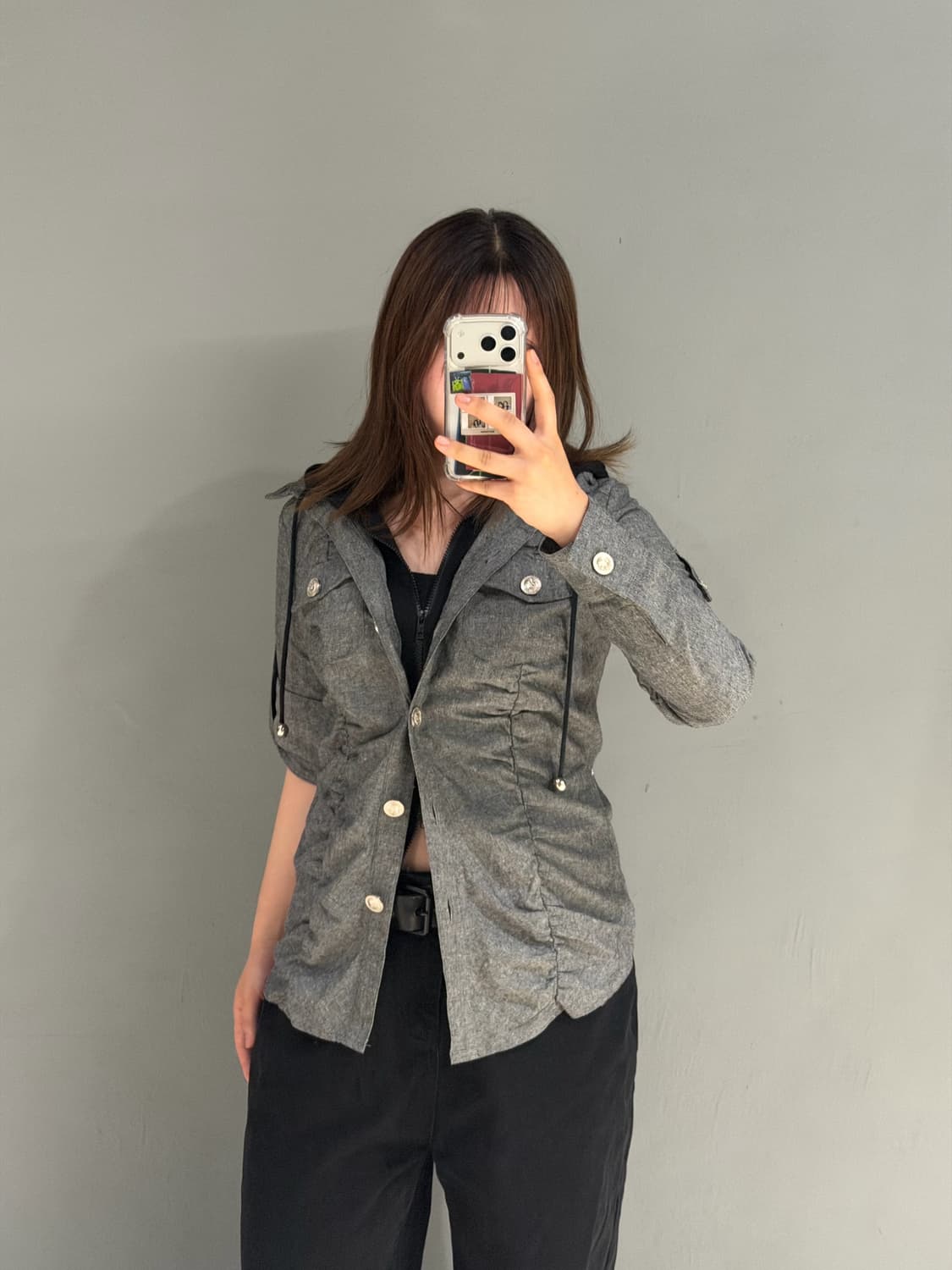 cross printing hood layered shirt 상품이미지2