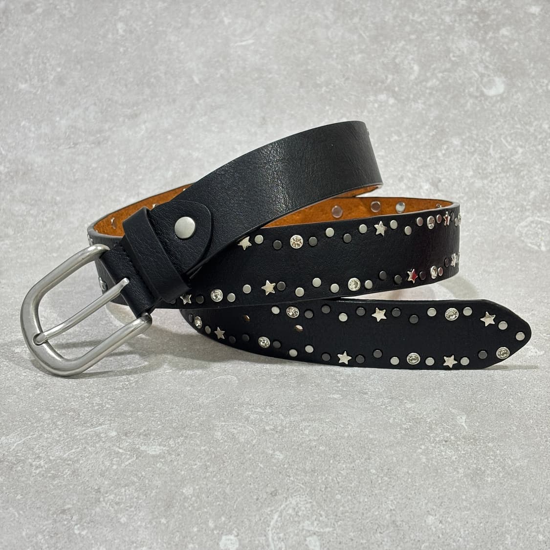 Oribell 트윙클 별 스터드 그로시 소가죽 웨스턴 벨트 블랙 상품이미지2