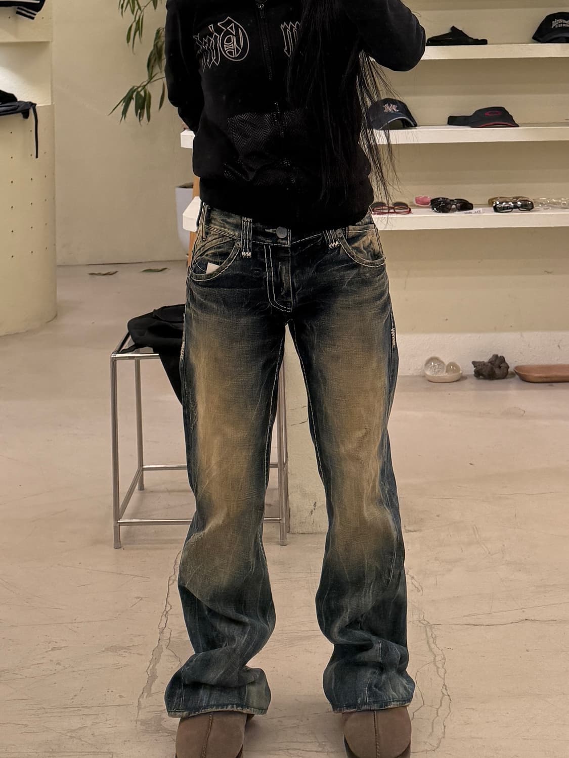 버카루 y2k 워싱 데미지 플레어 데님 팬츠 U688 상품이미지1