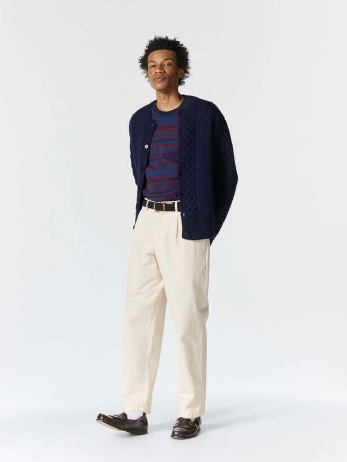 Noah 노아시티하우스 울 피셔맨 가디건 네이비 m 상품이미지1