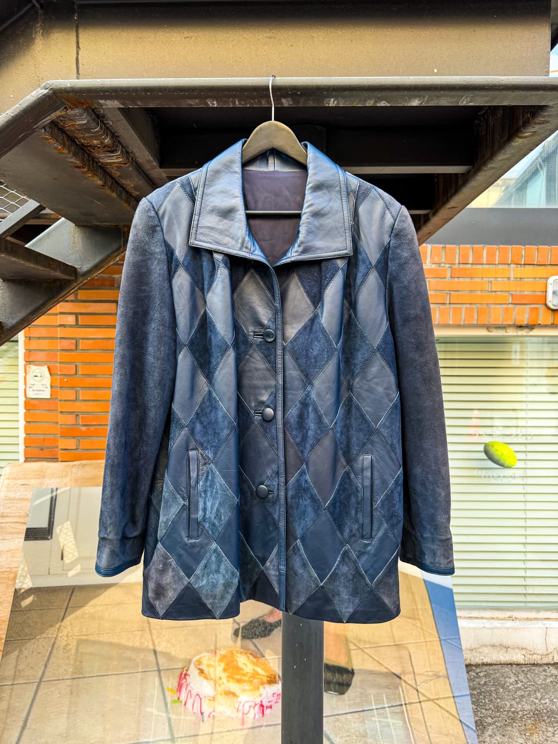 Diamond Patchwork Leather Jacket  상품이미지1