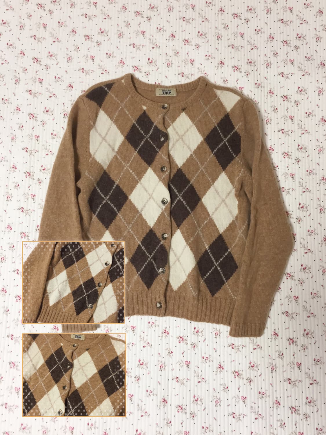 빈티지 라떼갸루 모리걸 아가일 가디건 상품이미지1