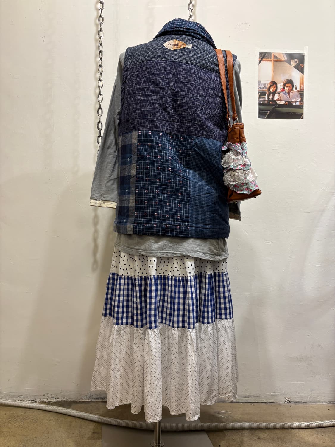 고양이 패치워크 블루 패딩 베스트 모리 상품이미지3