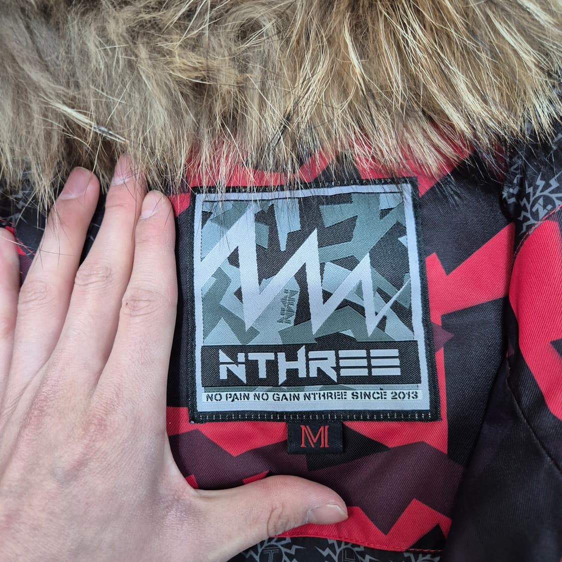 NTHREE 카모 패턴 퍼후드 스노우보드 스키점퍼 M(95) 상품이미지6