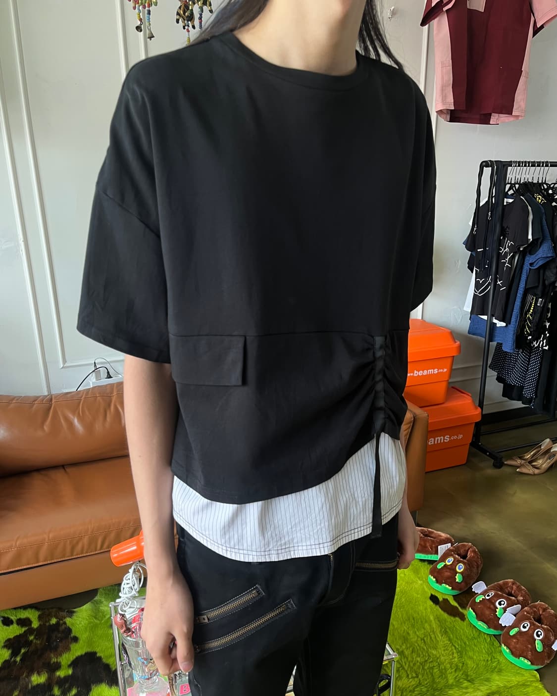 Parc.1 by Japan Stripe Mix Asymmetry Top 상품이미지2
