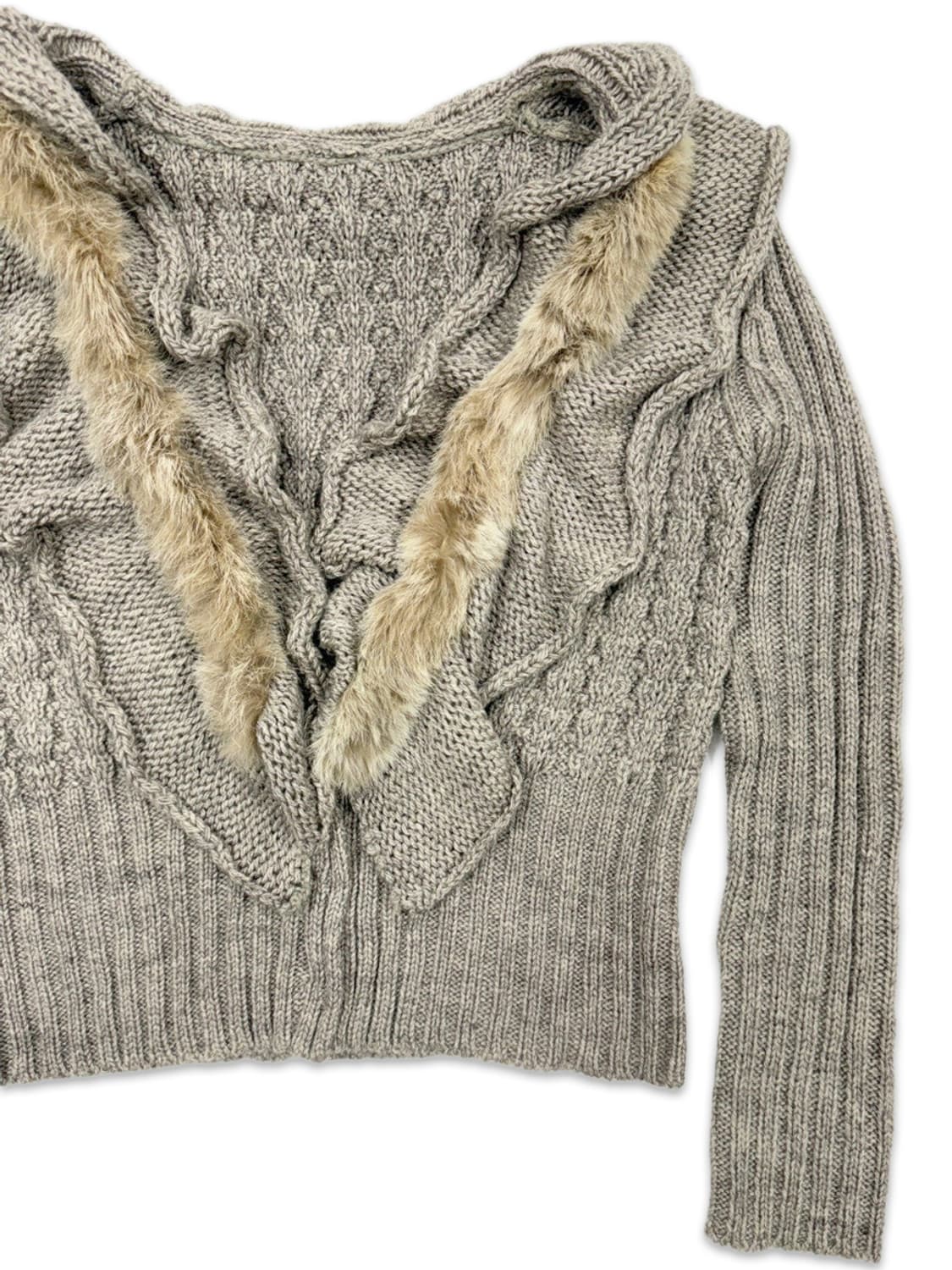 빈티지 베이지 브라운 프릴 크롭 니트 상품이미지3