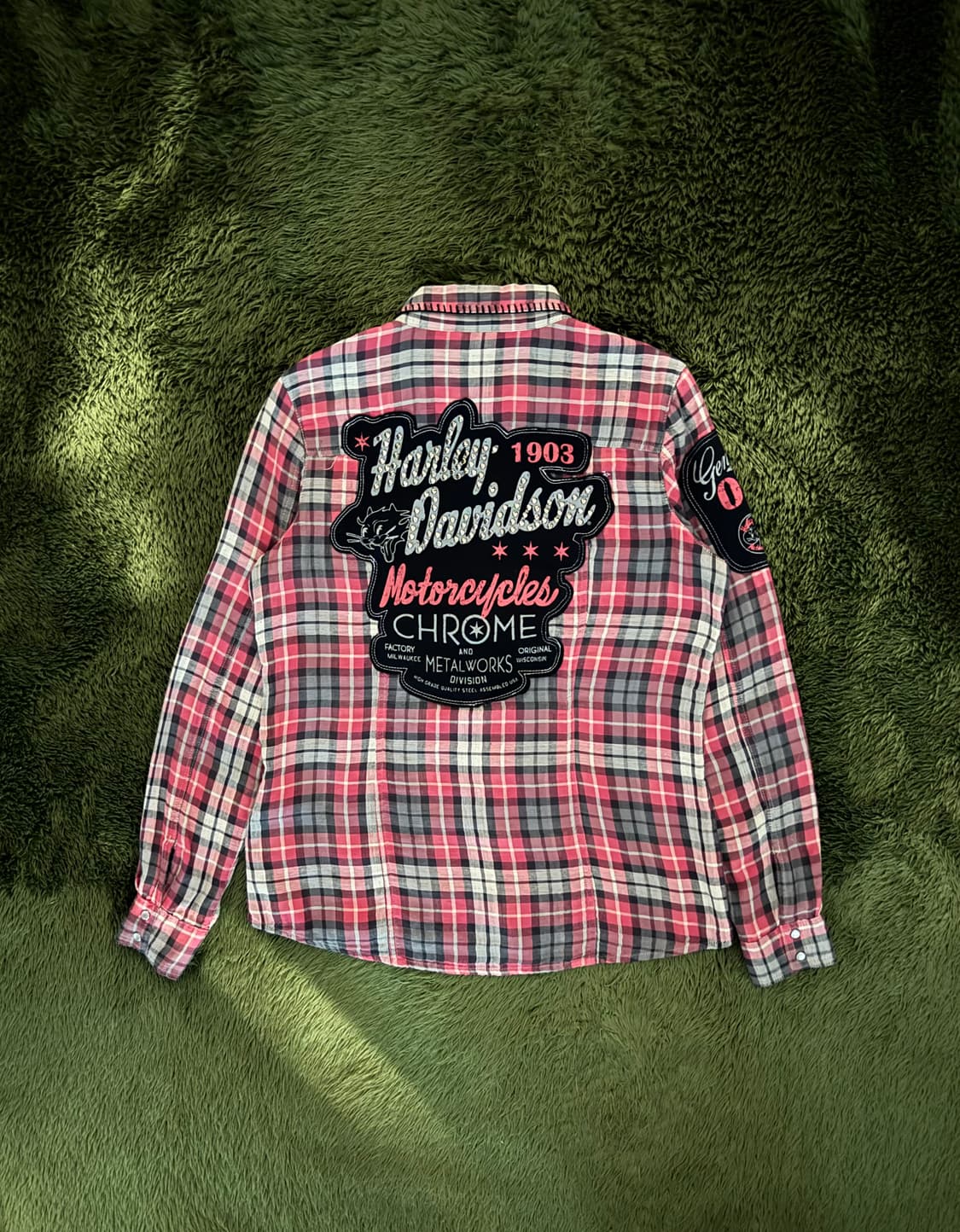 [L] 할리데이비슨 우먼스 웨스턴 펄스냅 스터드 플레이드 체크 셔츠 상품이미지8