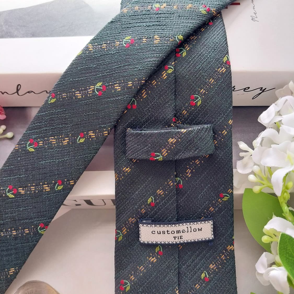 커스텀멜로우 실크 혼방 체리 패턴 넥타이 7.4cm A+등급 K2209
 상품이미지5