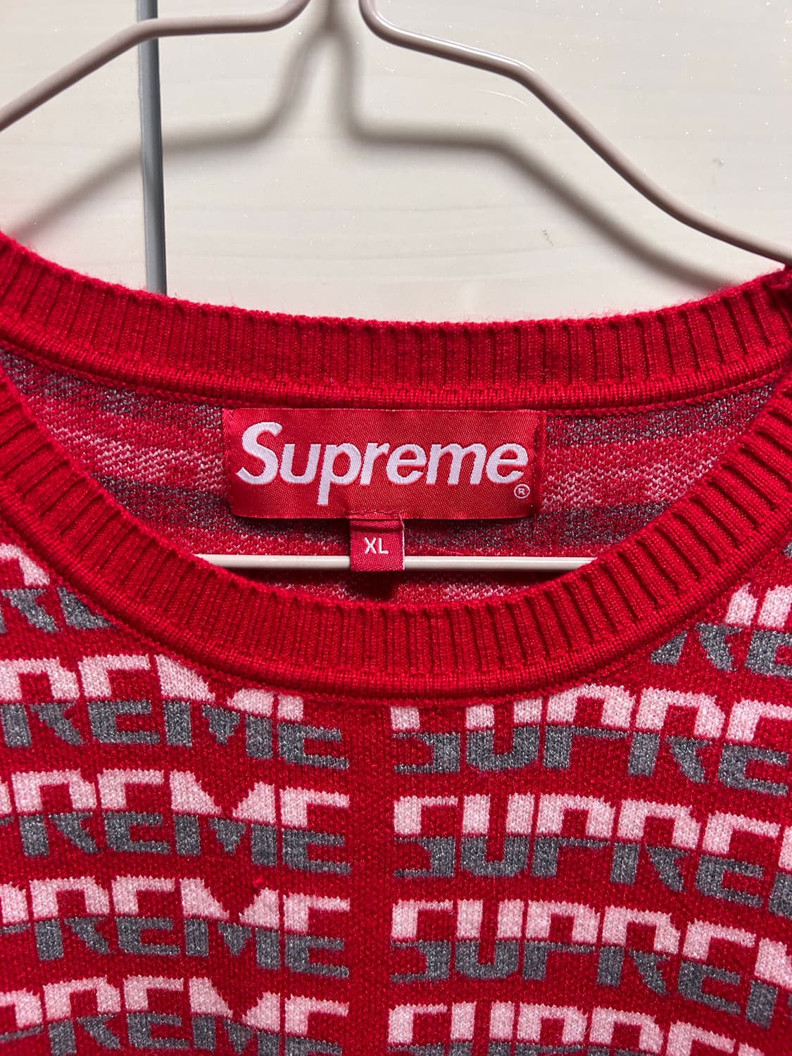 슈프림 로고 패턴 스웨터 레드 XL 상품이미지2