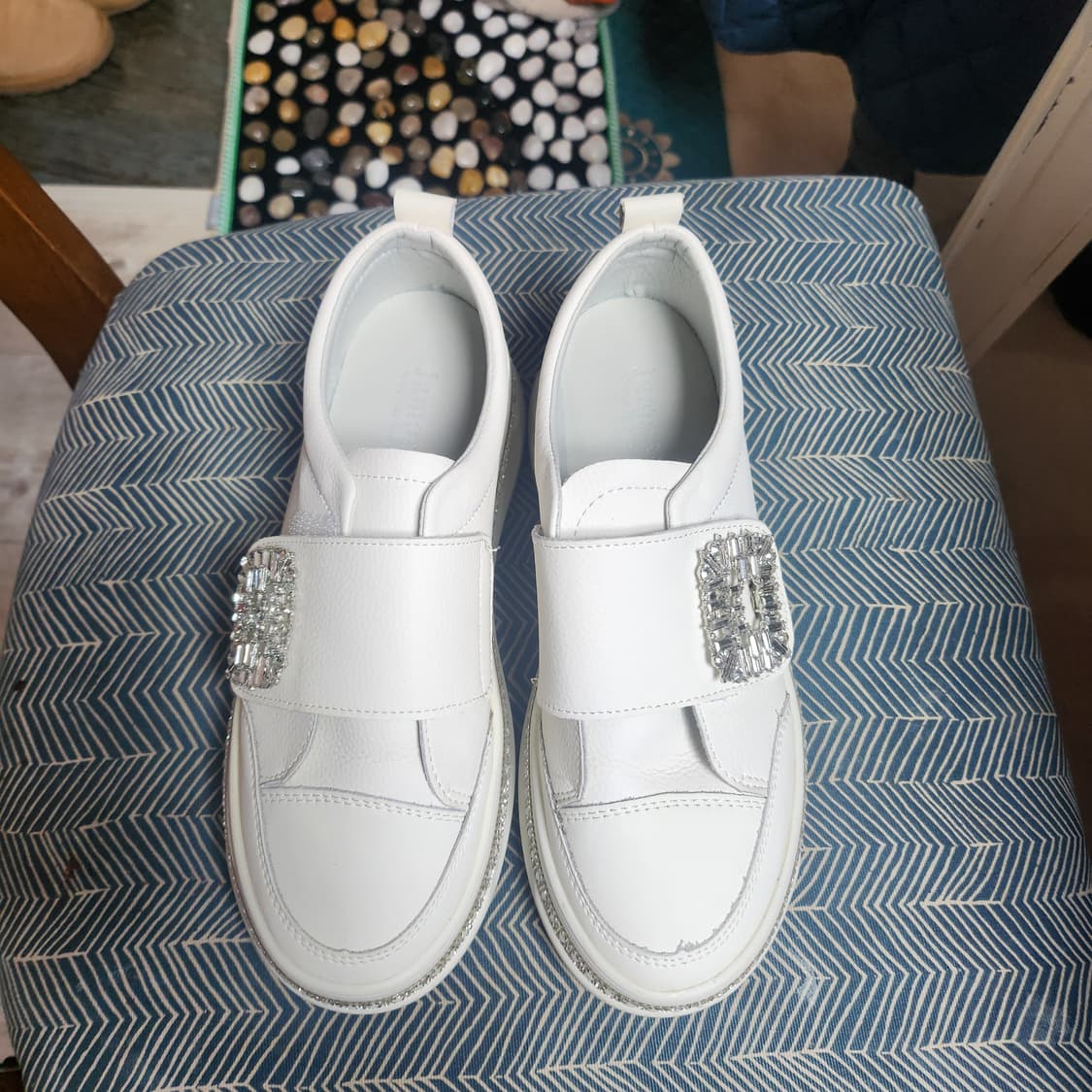 자몽 여성 화이트 큐빅 슬립온 240mm 상품이미지1