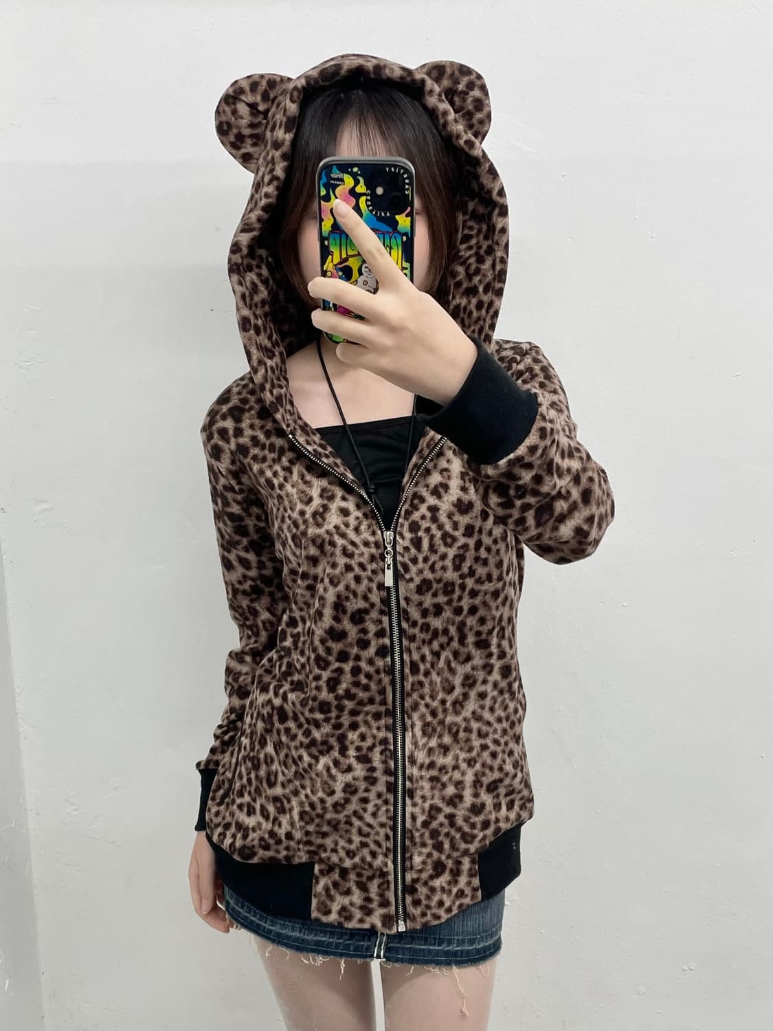 갸루 레오파드 귀돌이 집업 상품이미지1