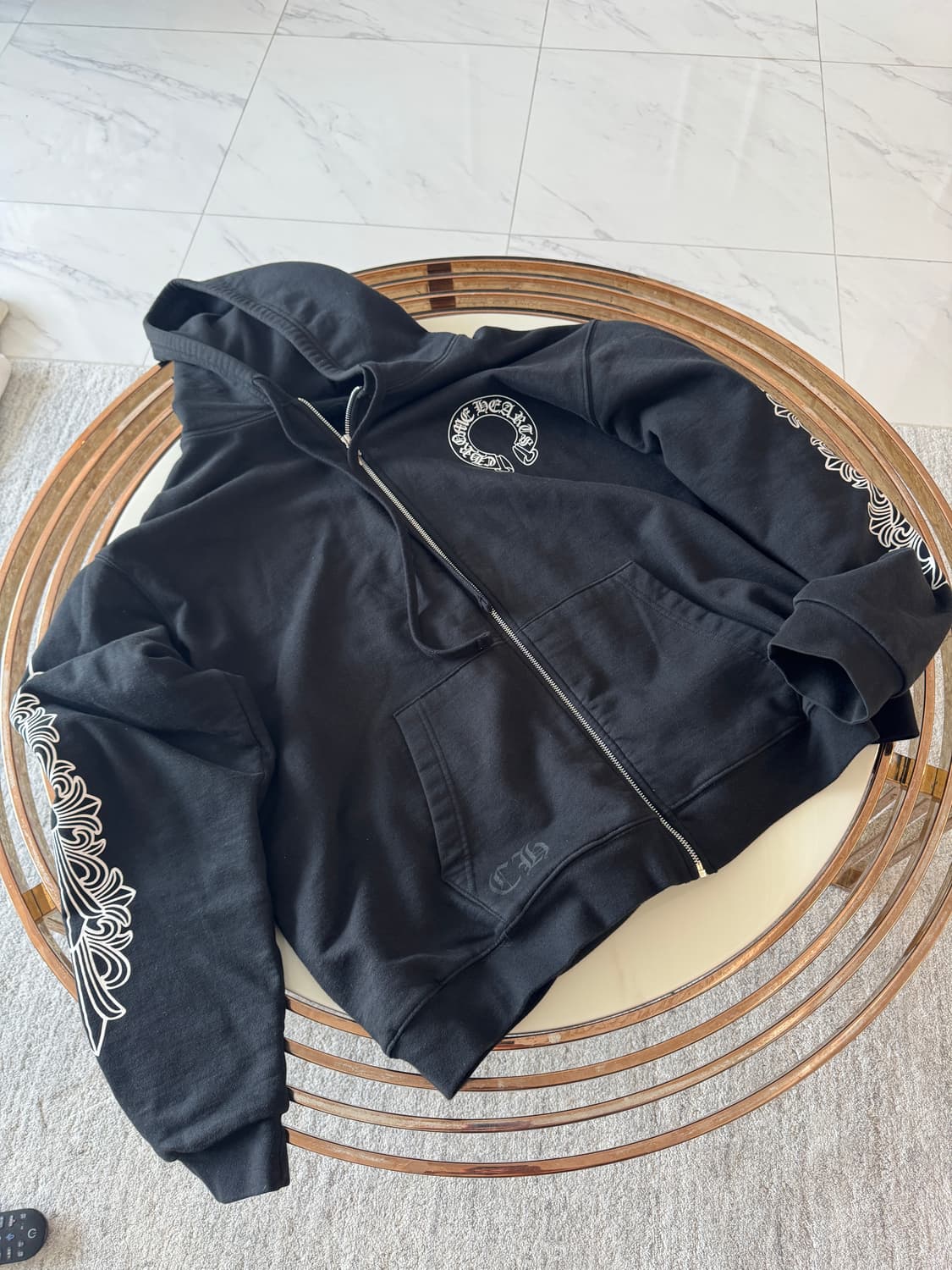 크롬하츠 홀스슈 플로랄 헤비웨이트 집업 후드 블랙 상품이미지1