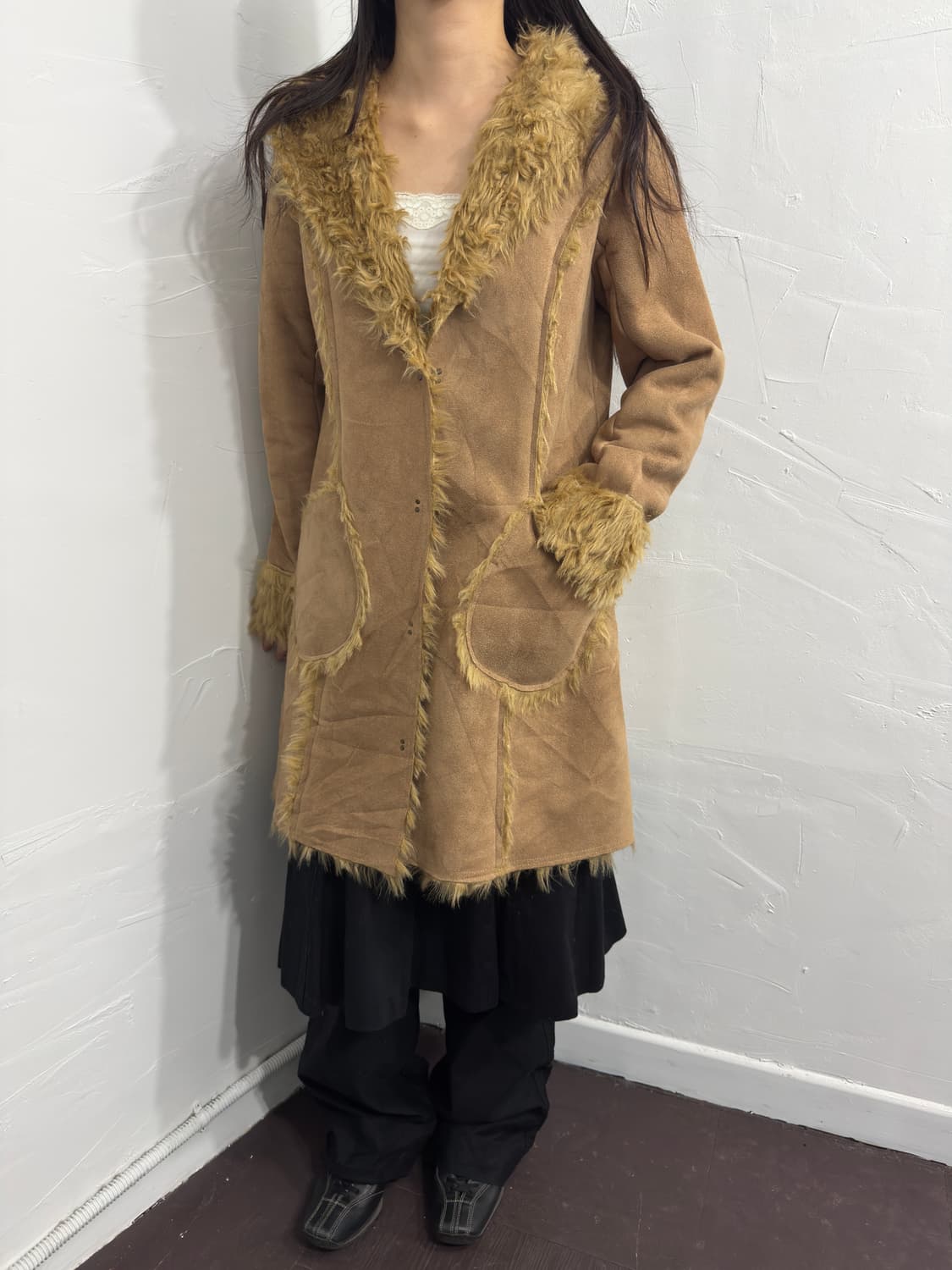 royal party fur detail suede hood coat 상품이미지6