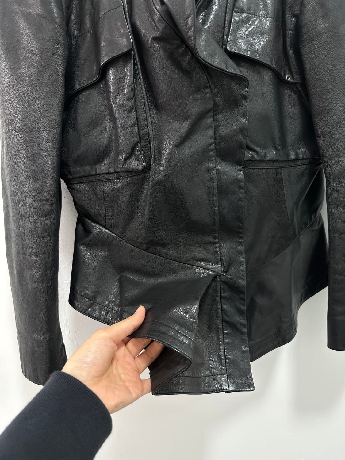 Asymmetric drape leather jacket  상품이미지8