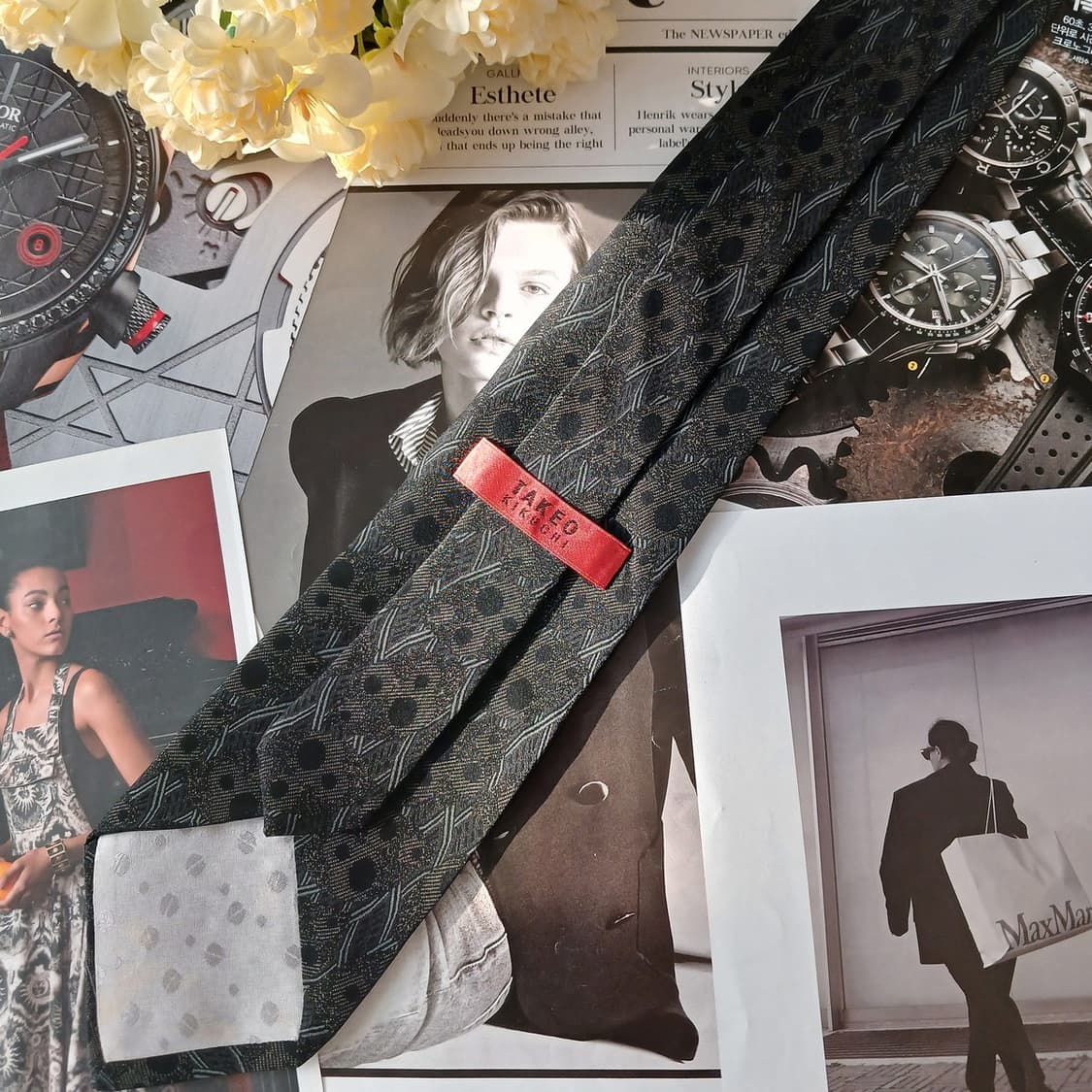 타케오 키쿠치 실크 블랙 패턴 넥타이 9.3cm A+등급 A19641 상품이미지5