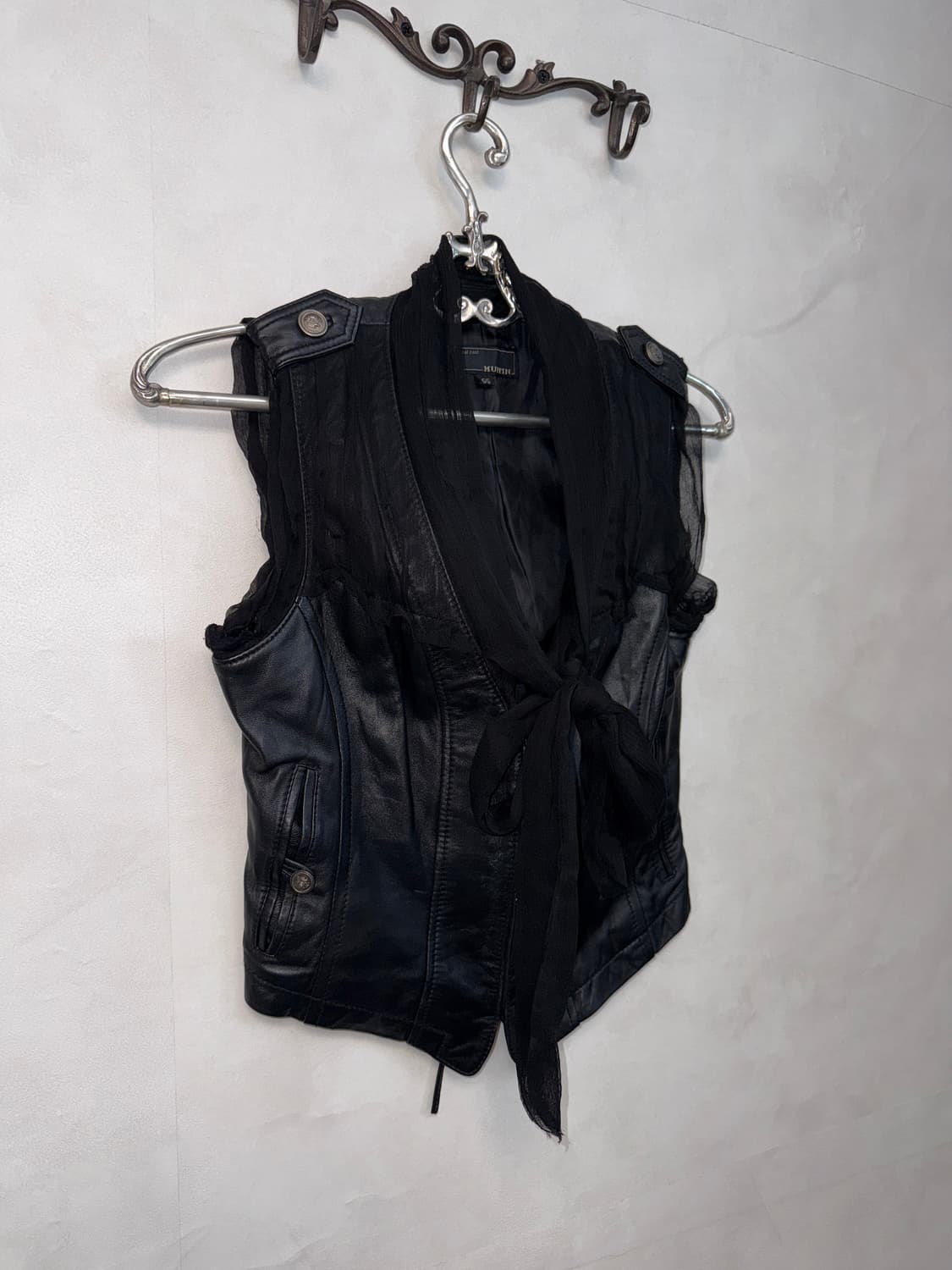 Black lamb skin back eyelet corset vest 상품이미지2