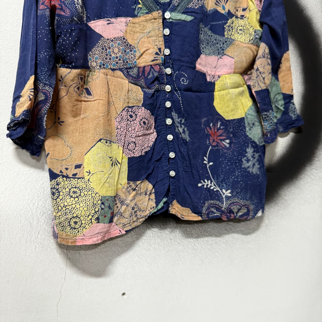 VTG 빈티지 오리엔탈 동양풍 패턴 린넨 블라우스 상품이미지4