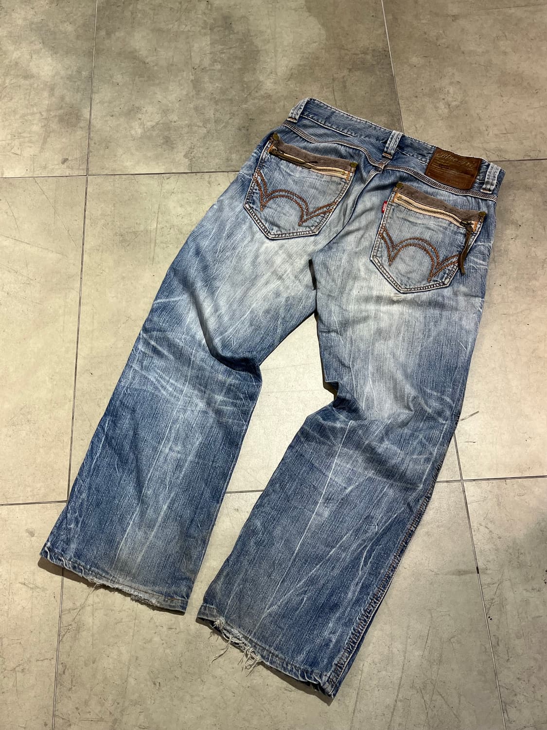 Edwin 빈티지 포켓 데미지 와이드 데님 팬츠 상품이미지3