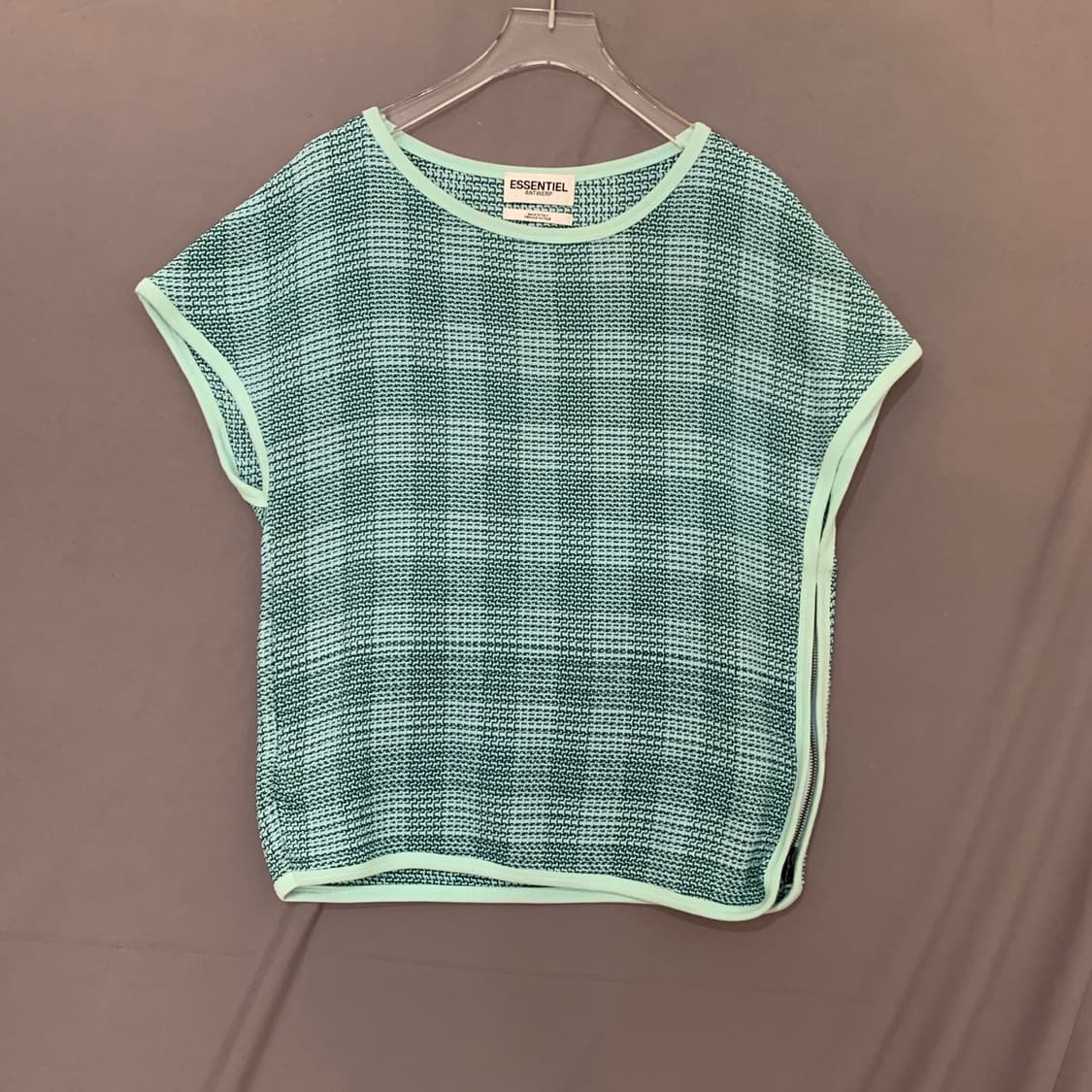 38 에센셜 앤트워프 이태리 체크 니트 반팔티 상품이미지1