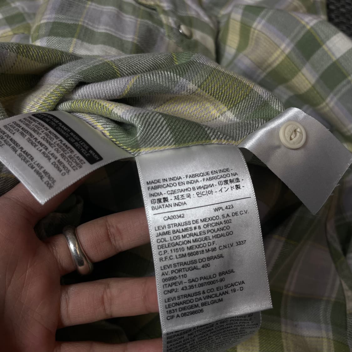 리바이스 연두노랑 체크 긴팔 셔츠 S 상품이미지5