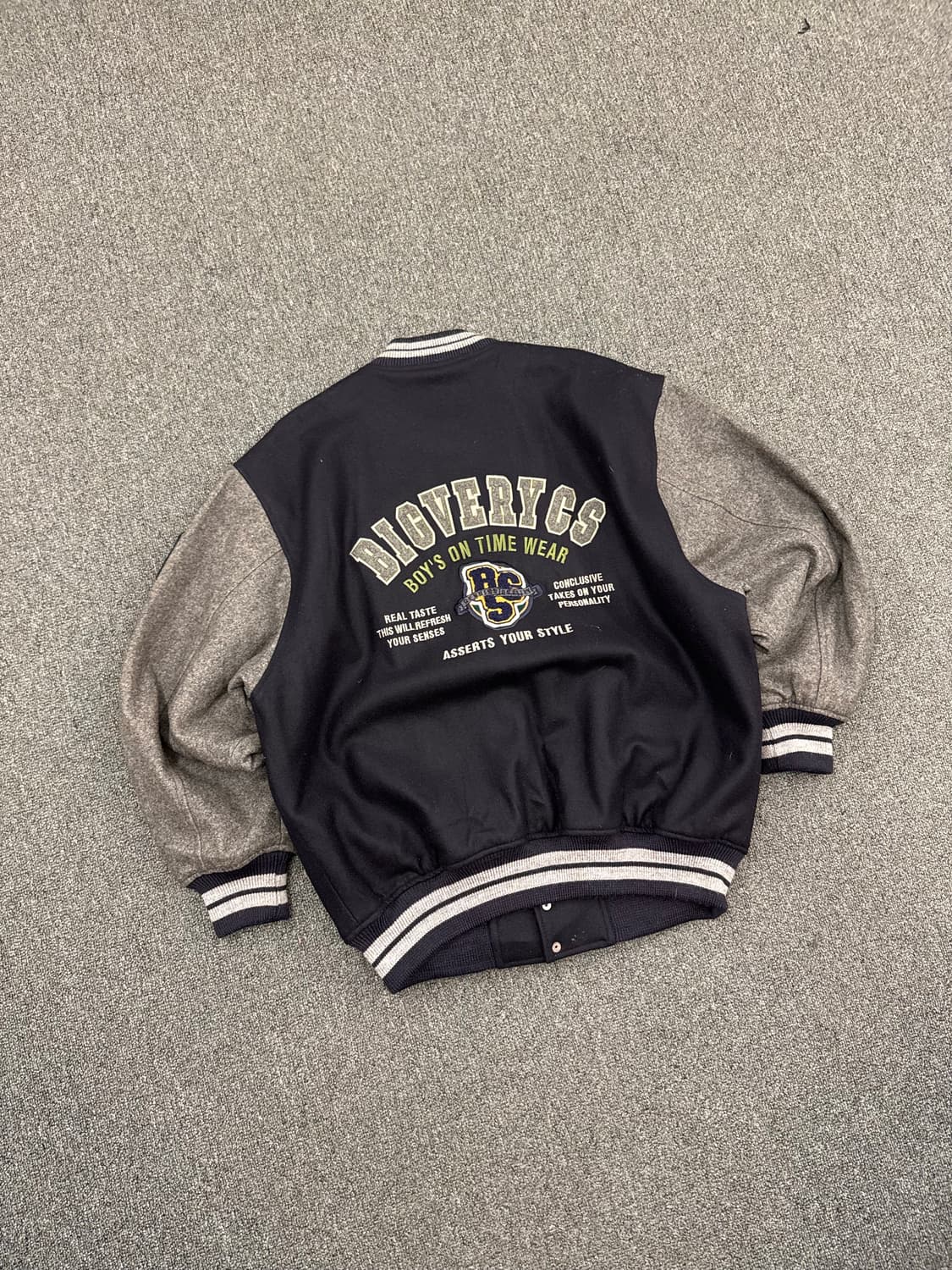 OS)BIGVERY 빈티지 네이비/그레이 투톤 바시티 울 자켓 상품이미지5