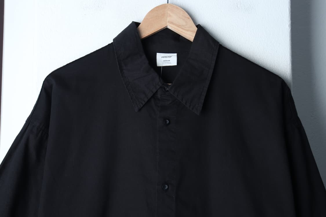 (M-XL) 퍼스텝 반팔 카라 티셔츠 셔츠 남방 무지 블랙-H32132 상품이미지3