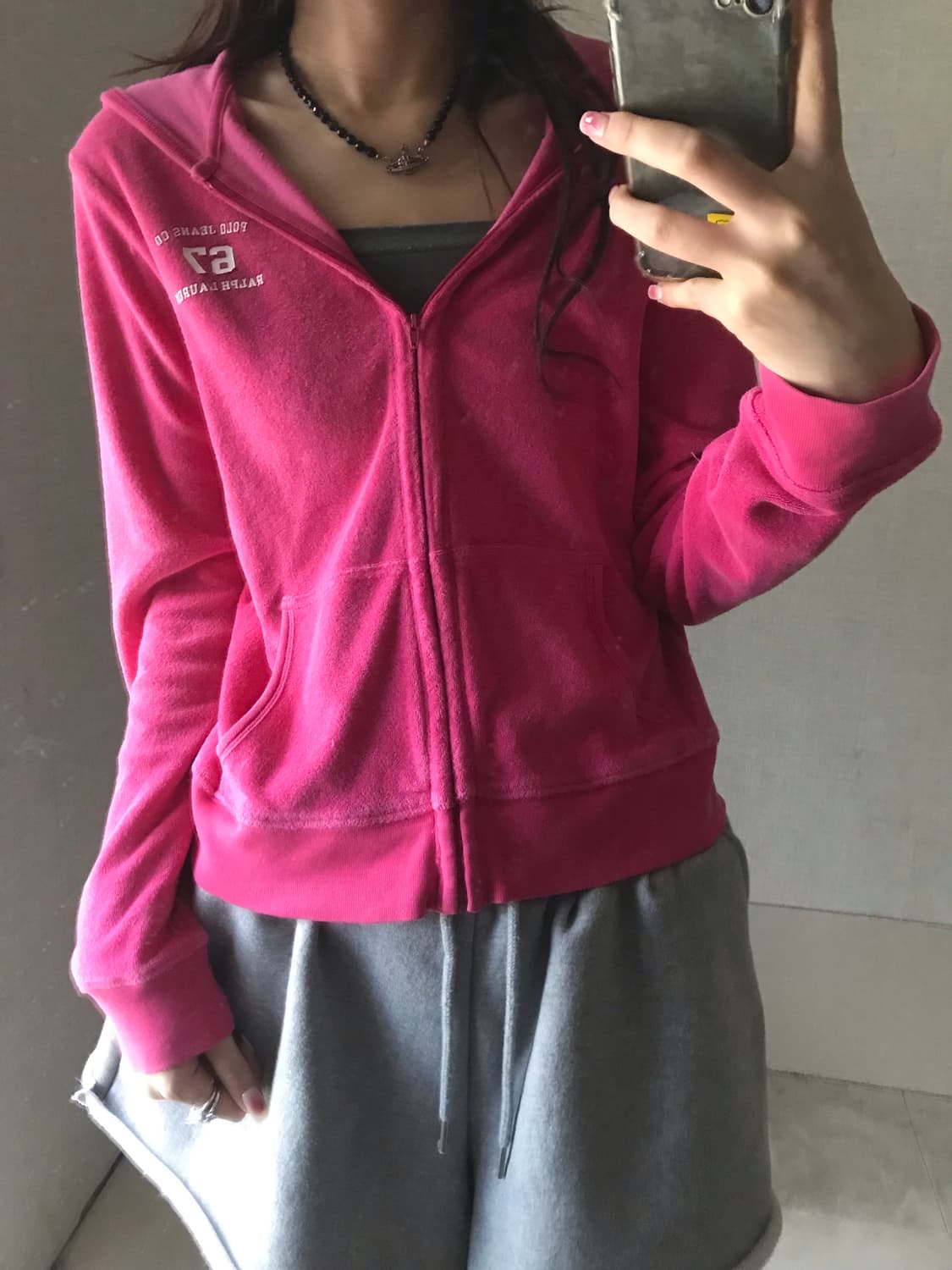 폴로 핑크 테리 후드집업 상품이미지1