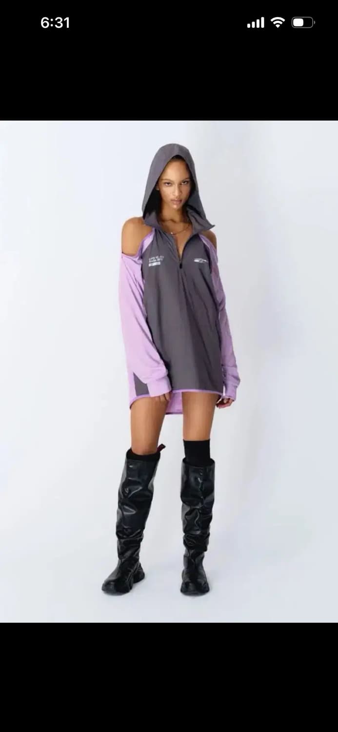 Leey 리 스포티 오픈숄더 후드 그레이 상품이미지1