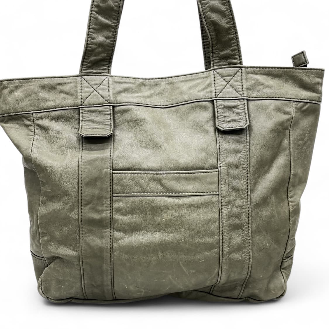 요지 야마모토 와이즈 송아지 가죽 토트백 카키 상품이미지3